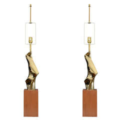  Stunning Pair of Modernist Brass Sculptural Abstract Lamps