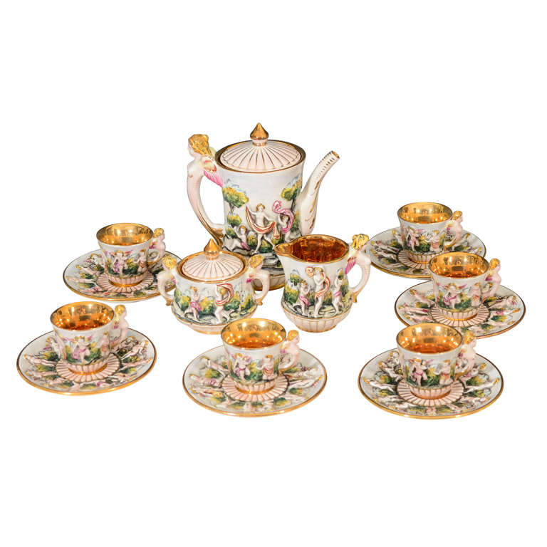 Vintage Italian Capodimonte Tea or Espresso Service for Six For Sale at