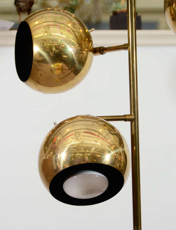 Mid Century Brass Floor Lamp with Globe Lights at 1stDibs