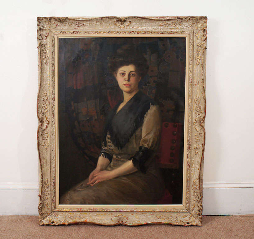 Oil on Canvas Portrait of a Lady by Rudolf Carl Mueller, circa 1905 For Sale 1