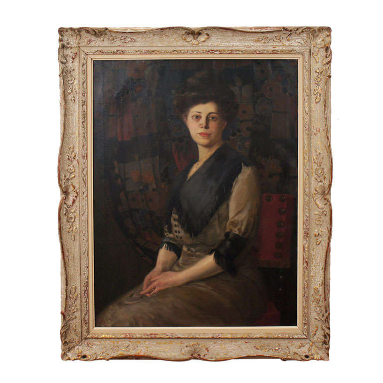 Oil on Canvas Portrait of a Lady by Rudolf Carl Mueller, circa 1905 For Sale