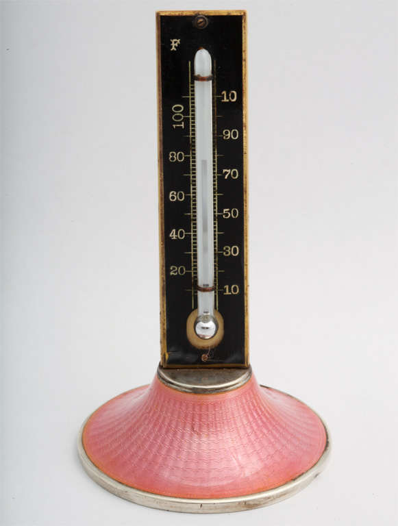 Beautiful, sterling silver and pink enamel thermometer, Foster & Bailey Co., Providence, Rhode Island, circa 1915. Measures: 5 1/2