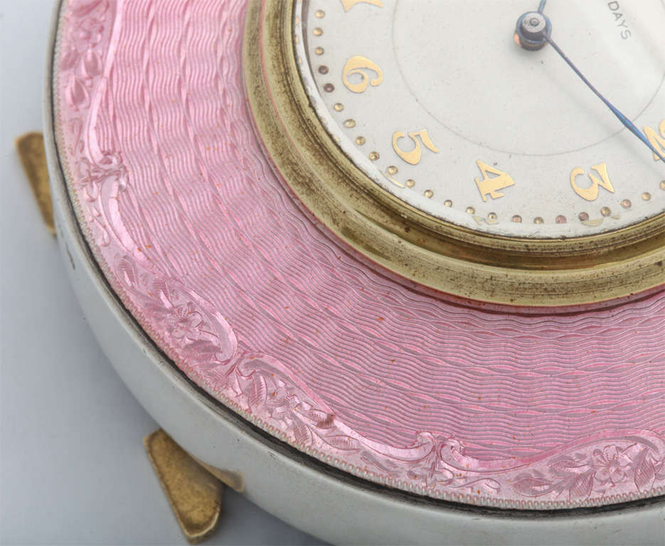 Art Deco Sterling Silver and Pink Enamel Eight Day Clock 1