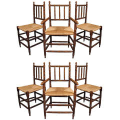 Antique Set of 6 English Turned Leg Chairs