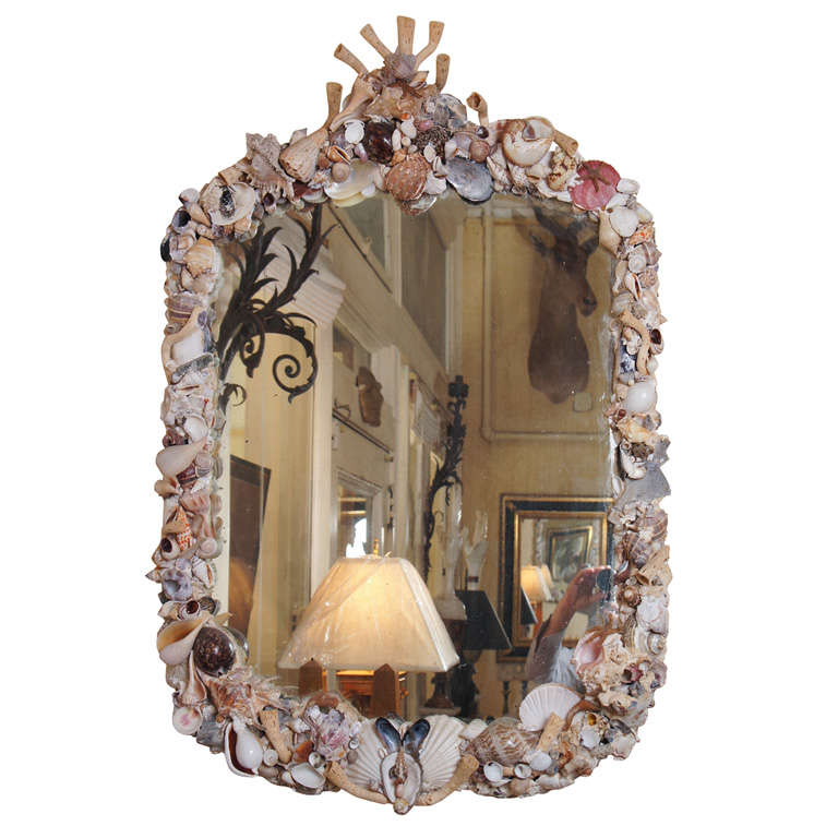 An Antique Shell Encrusted Mirror