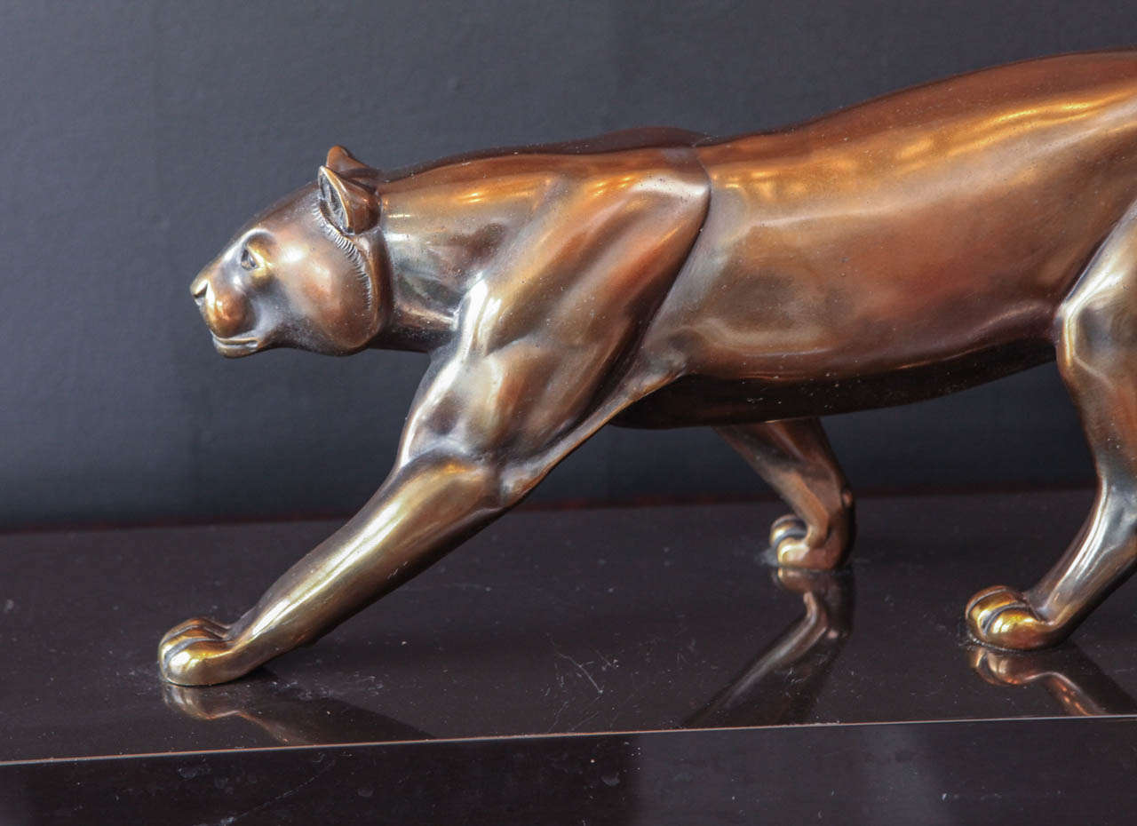 Art Deco Panther on the Hunt Sculpture in Bronze