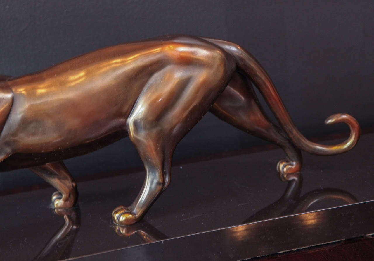 French Panther on the Hunt Sculpture in Bronze