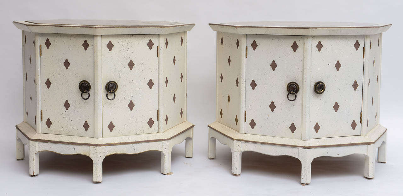 American Pair of Marble Topped Hexagonal End Tables For Sale