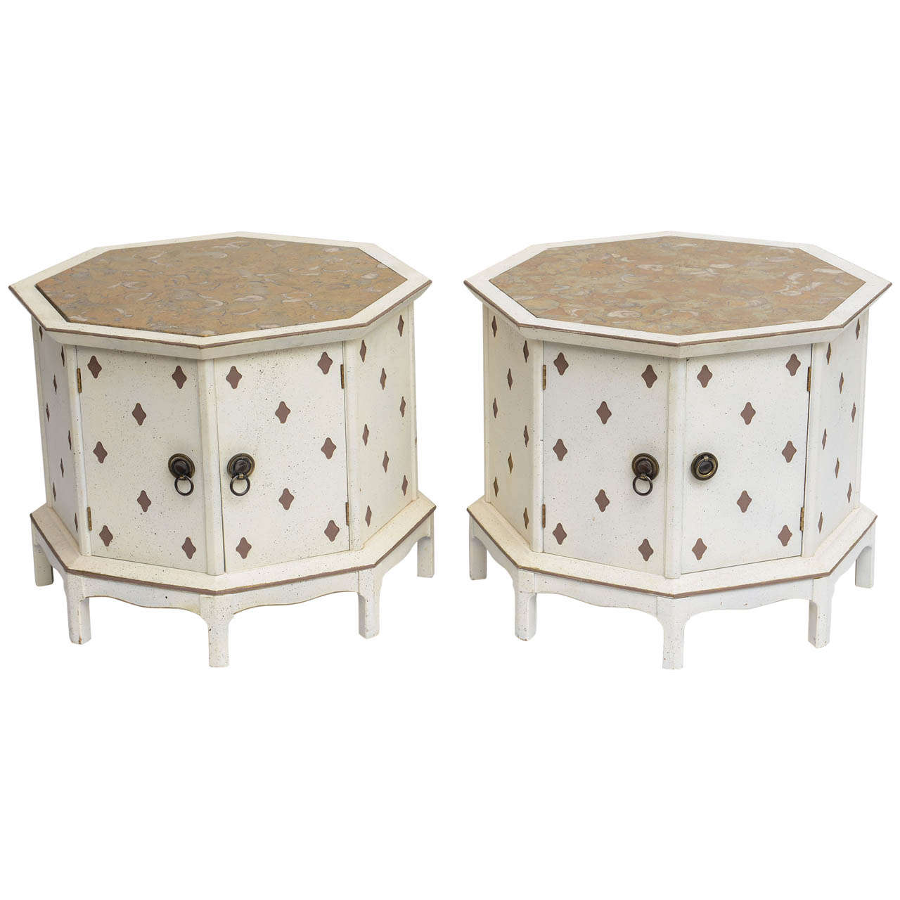 Pair of Marble Topped Hexagonal End Tables For Sale