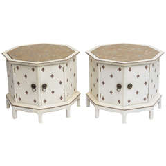 Retro Pair of Marble Topped Hexagonal End Tables