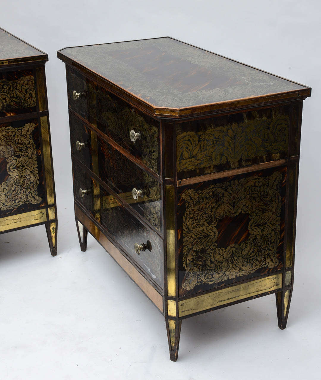 Mid-20th Century Pair of Eglomise Chest of Drawers / Night Stands