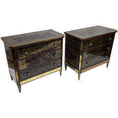 Pair of Eglomise Chest of Drawers / Night Stands