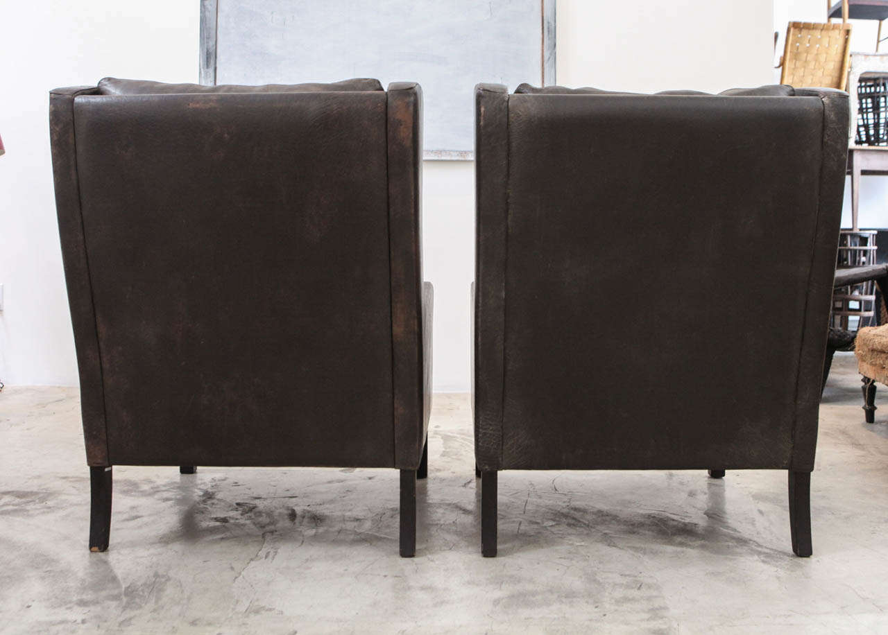 Leather Pair of Danish Wing Chairs, Circa 1960