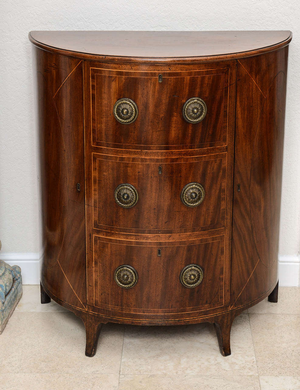 Very fine commode with one door & faux three drawers made in mahogany & cross banded.  Museum quality at an affordable price.  Original restored finish

Originally $ 20,000.00

George III (George William Frederick; 4 June 1738[1] – 29 January
