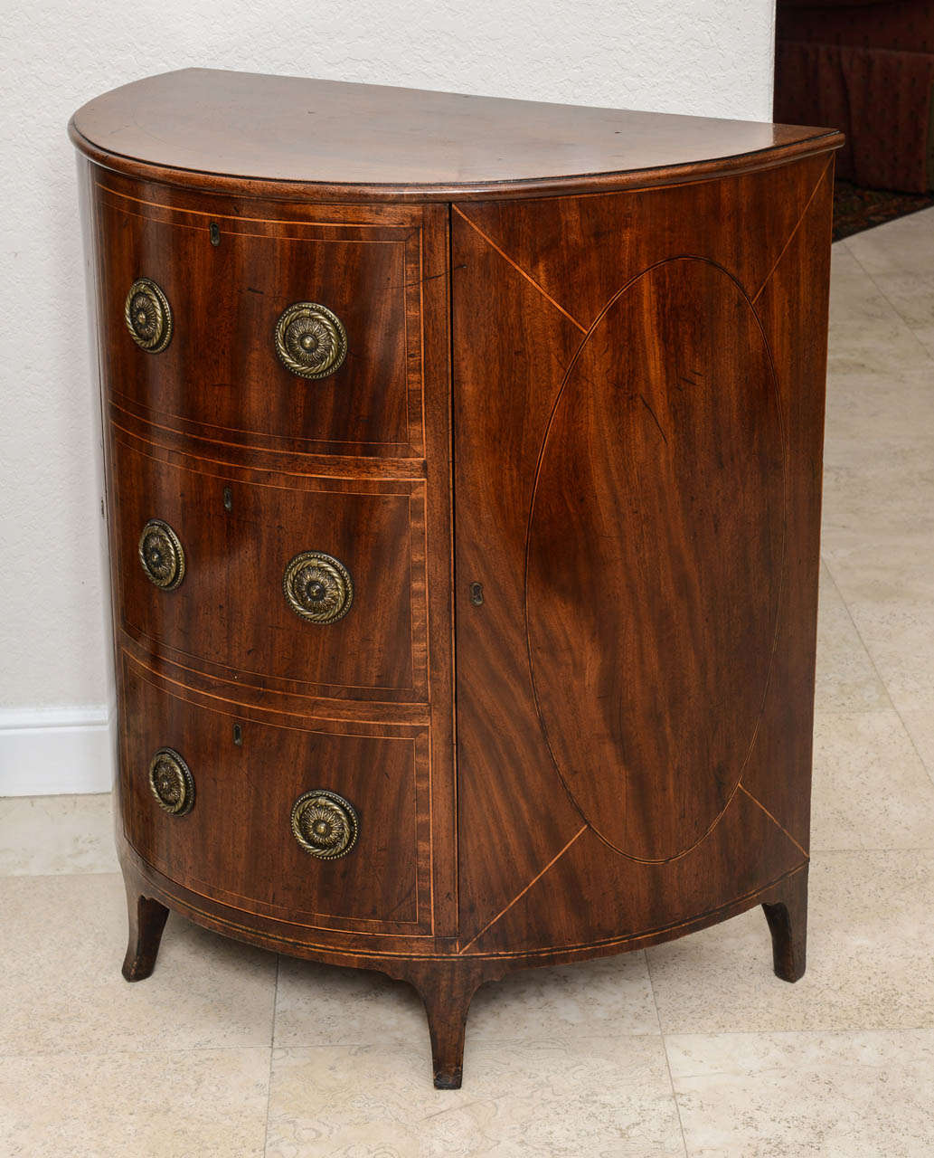 18th Century and Earlier English George III Demilune Commode, 18th Century For Sale