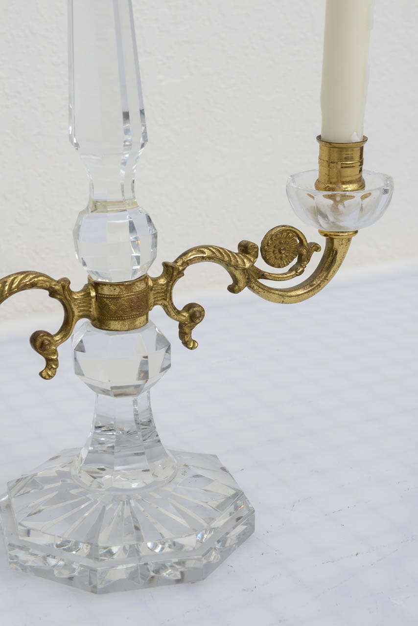 Pair of French Crystal and Ormolu, Two-Candle Candelabras, 19th Century For Sale 3