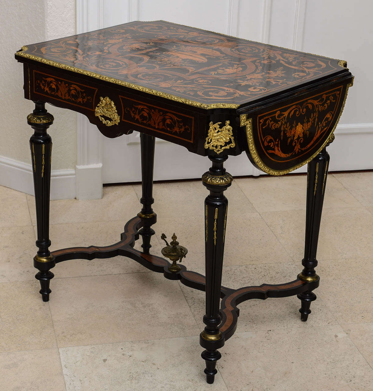 Ormolu French Drop-Leaf Center Table, Vanity, or Desk from the 19th Century For Sale