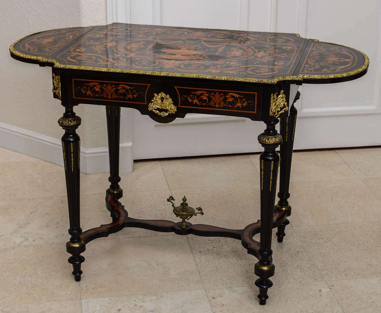 French Drop-Leaf Center Table, Vanity, or Desk from the 19th Century For Sale 1