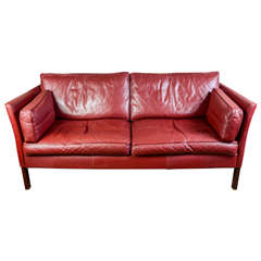 Dark Red Leather Danish Sofa Designed by Mogens Hansen