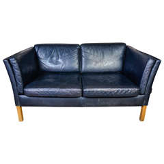 Black Leather Danish Sofa Designed by Mogens Hansen