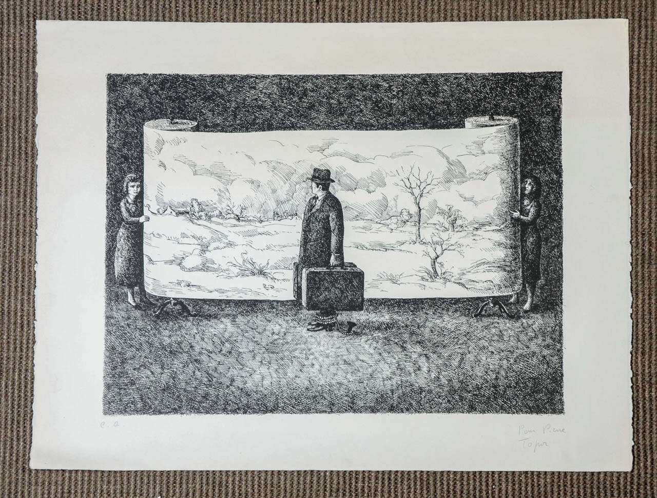 Black and white artist proof signed and dedicated. Roland Topor: French illustrator, painter and writer (1938-1997).