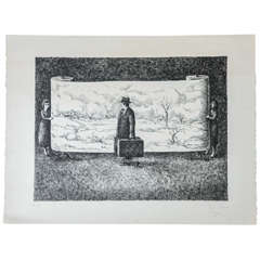 black and White Lithography 'Le Voyage' by Topor
