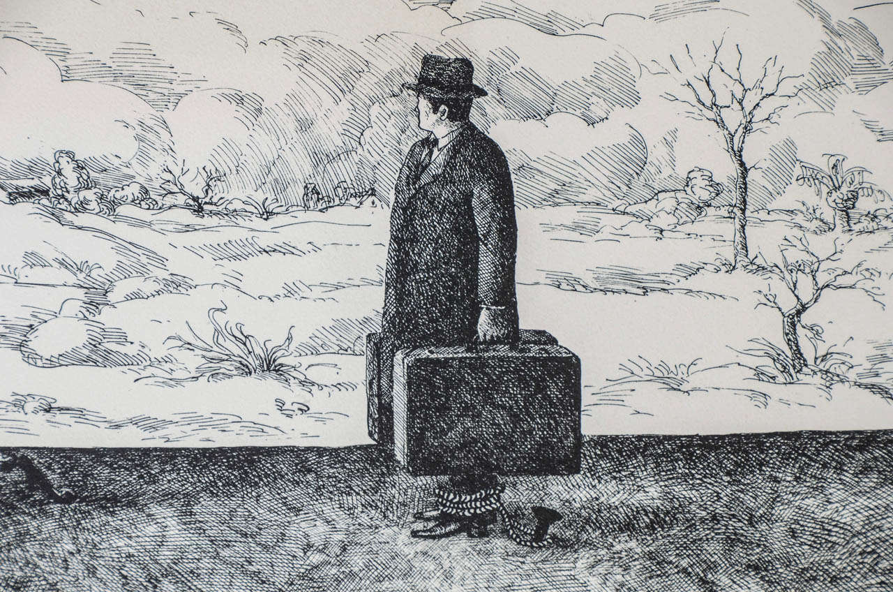 black and White Lithography 'Le Voyage' by Topor 2