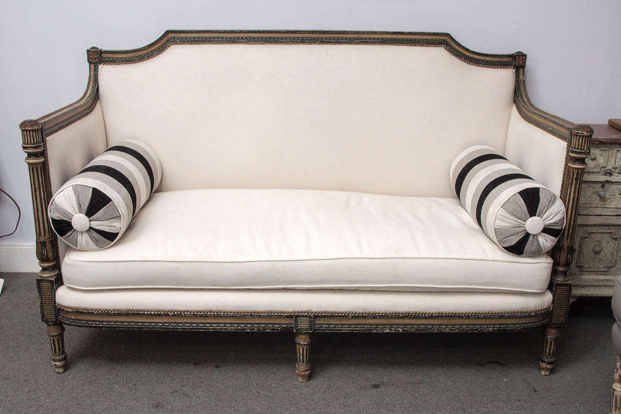 Maison Jansen Louis XVI Style Carved Painted Wood and Upholstered Sofa