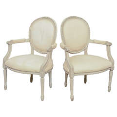 Pair of Swedish Painted Armchairs in Gustavian Style