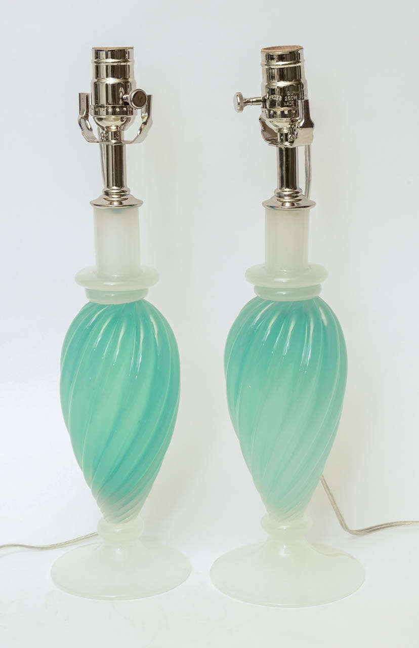 Pair of Handblown Murano Italian Glass Lamps In Excellent Condition In West Palm Beach, FL