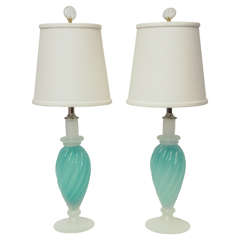 Pair of Handblown Murano Italian Glass Lamps
