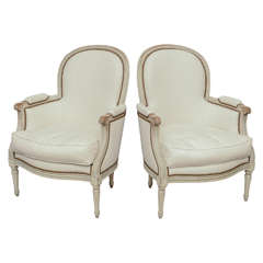 19th Century Antique Swedish Pair of Painted Bergere Armchairs