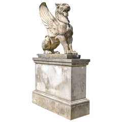 Vintage Large Winged Lion on Plinth