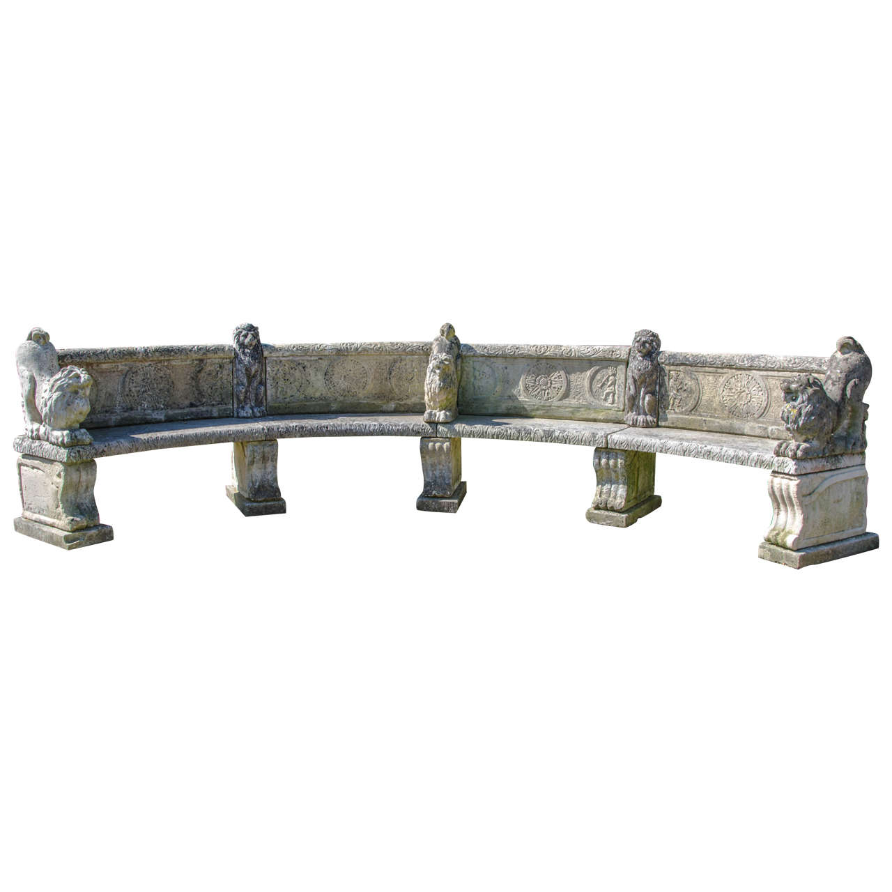 Antique Architectural Curved Stone Garden Bench For Sale at 1stDibs