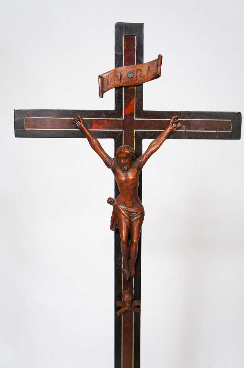 20th Century 19th Century French Ebony & Red Tortoiseshell Crucifix