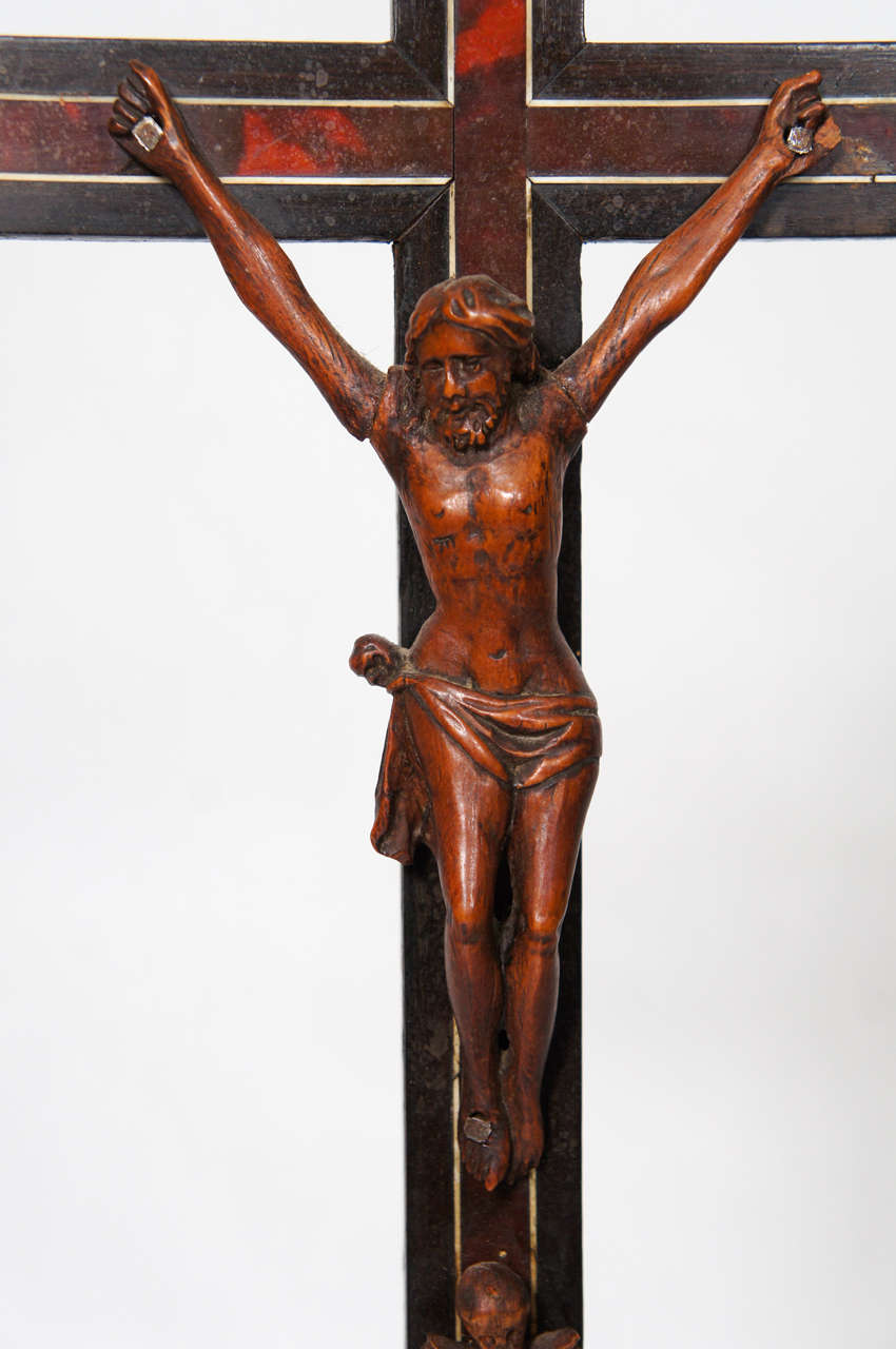 19th Century French Ebony & Red Tortoiseshell Crucifix 1