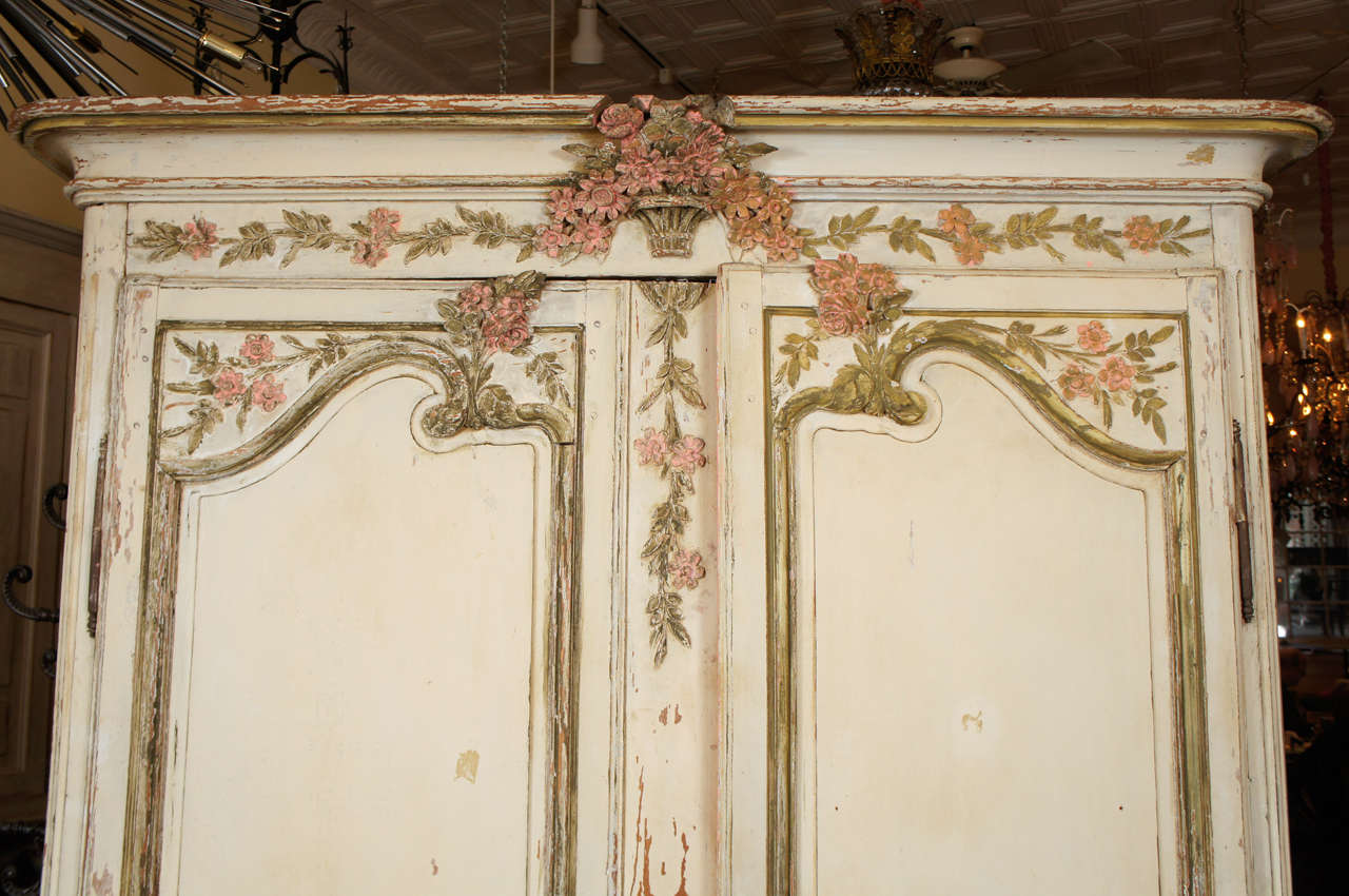  Painted French Wedding Armoire In Distressed Condition In Hudson, NY
