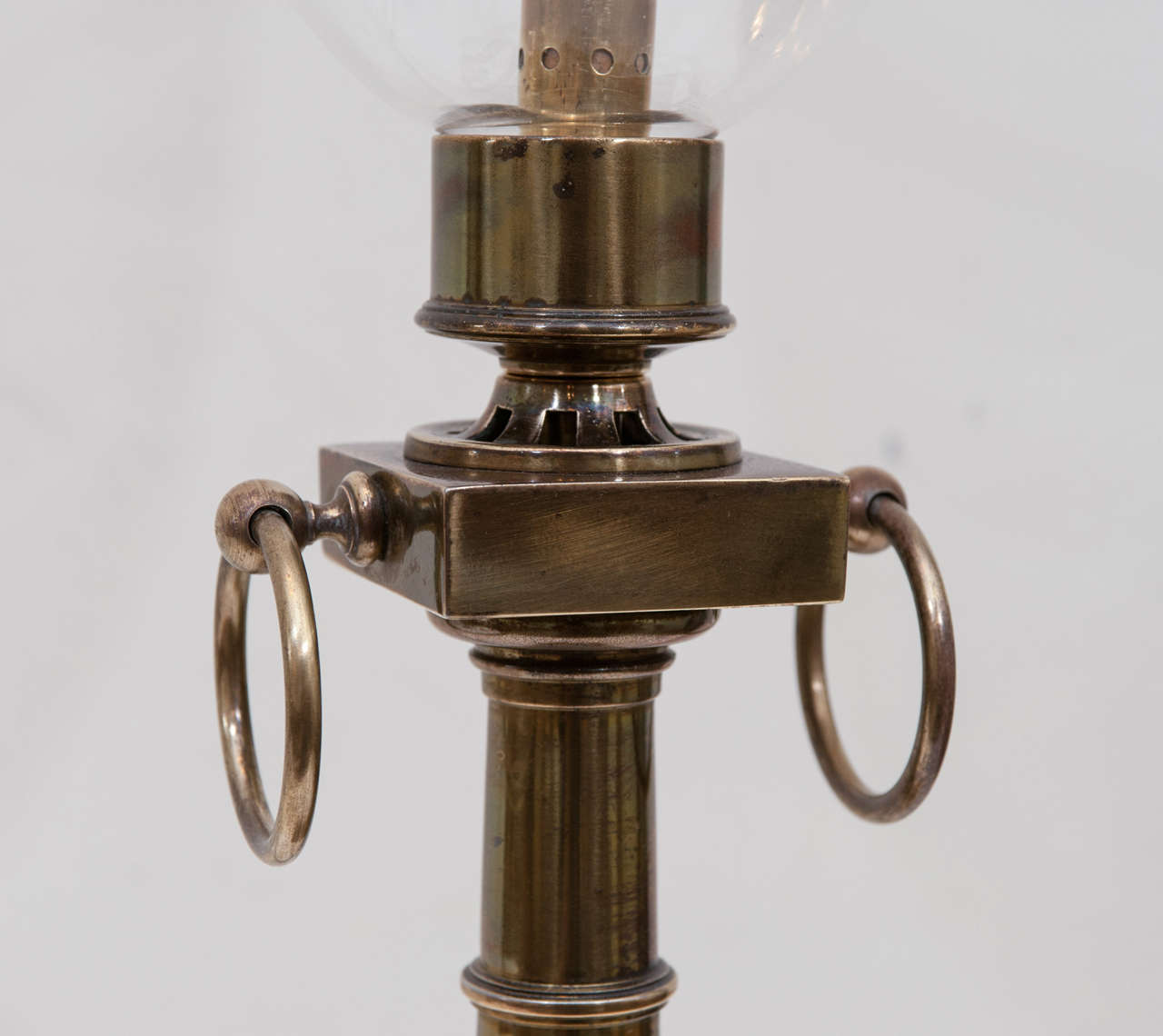 Plated Pair of American Hurricane Lamps in Brass