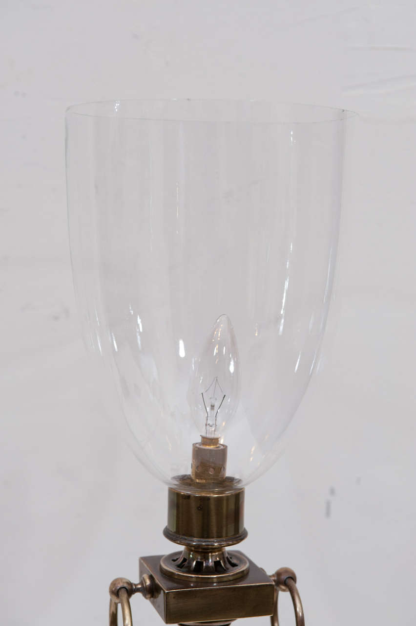 Late 20th Century Pair of American Hurricane Lamps in Brass