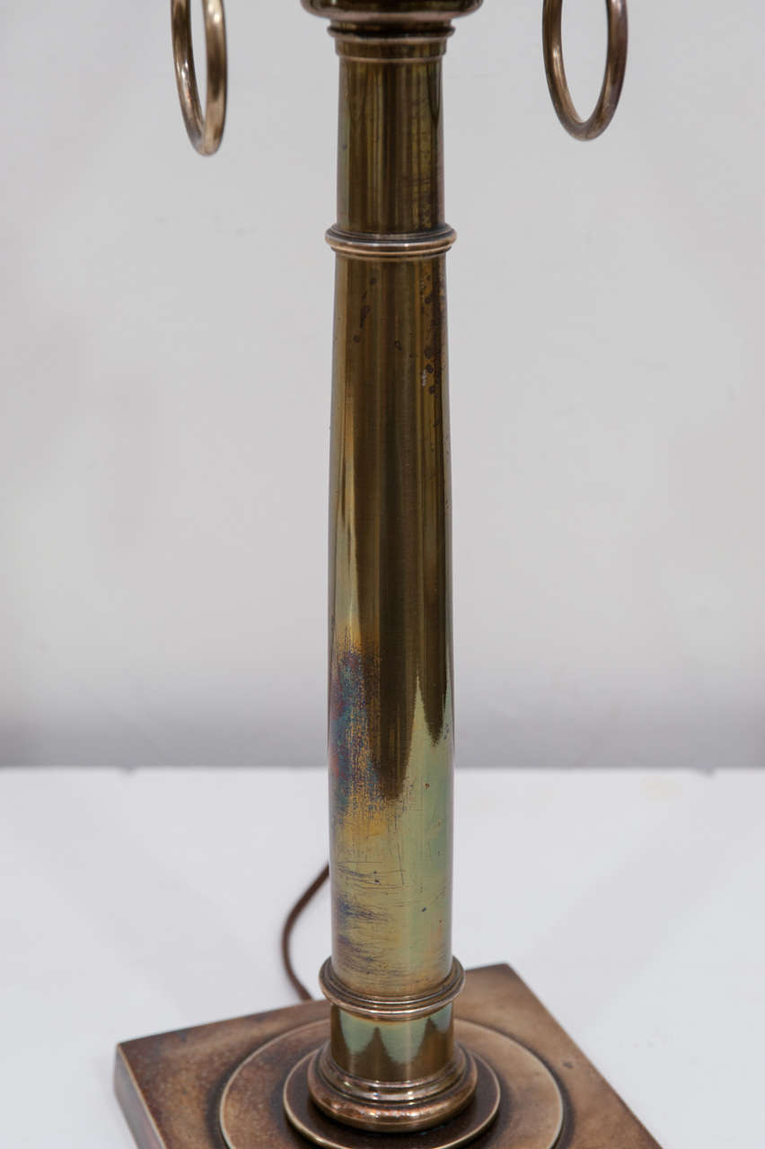 Blown Glass Pair of American Hurricane Lamps in Brass