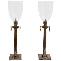  Pair of American Hurricane Lamps in Brass