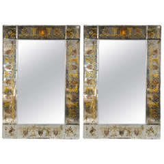 Pair of Eglomise Wall Mirrors attributed to Maison Jansen