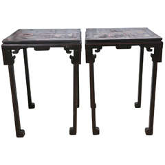 Magnificent Pair of Chinoiserie Ebonized Decorated Tables