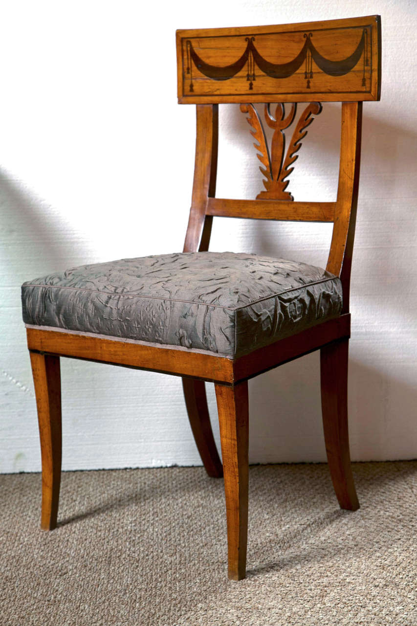 19th Century Pair of Biedermeier Ebony Inlaid Side Chairs. 