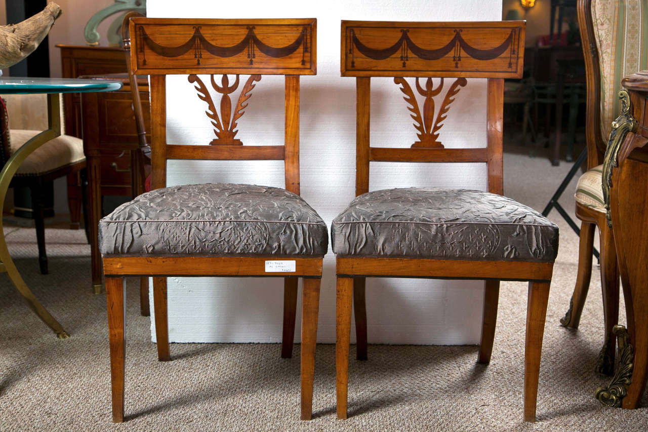 Pair of Biedermeier Ebony Inlaid Side Chairs.  5