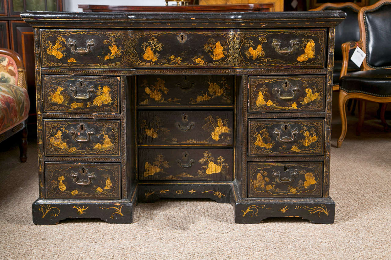 18th-19th Century Chinese Export Chinoiserie Lacquer Decorated Knee Hole Desk 8