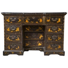 18th-19th Century Chinese Export Chinoiserie Lacquer Decorated Knee Hole Desk