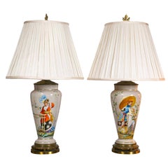 Pair of 19th Century Fine Porcelain Painted French Urn Lamps