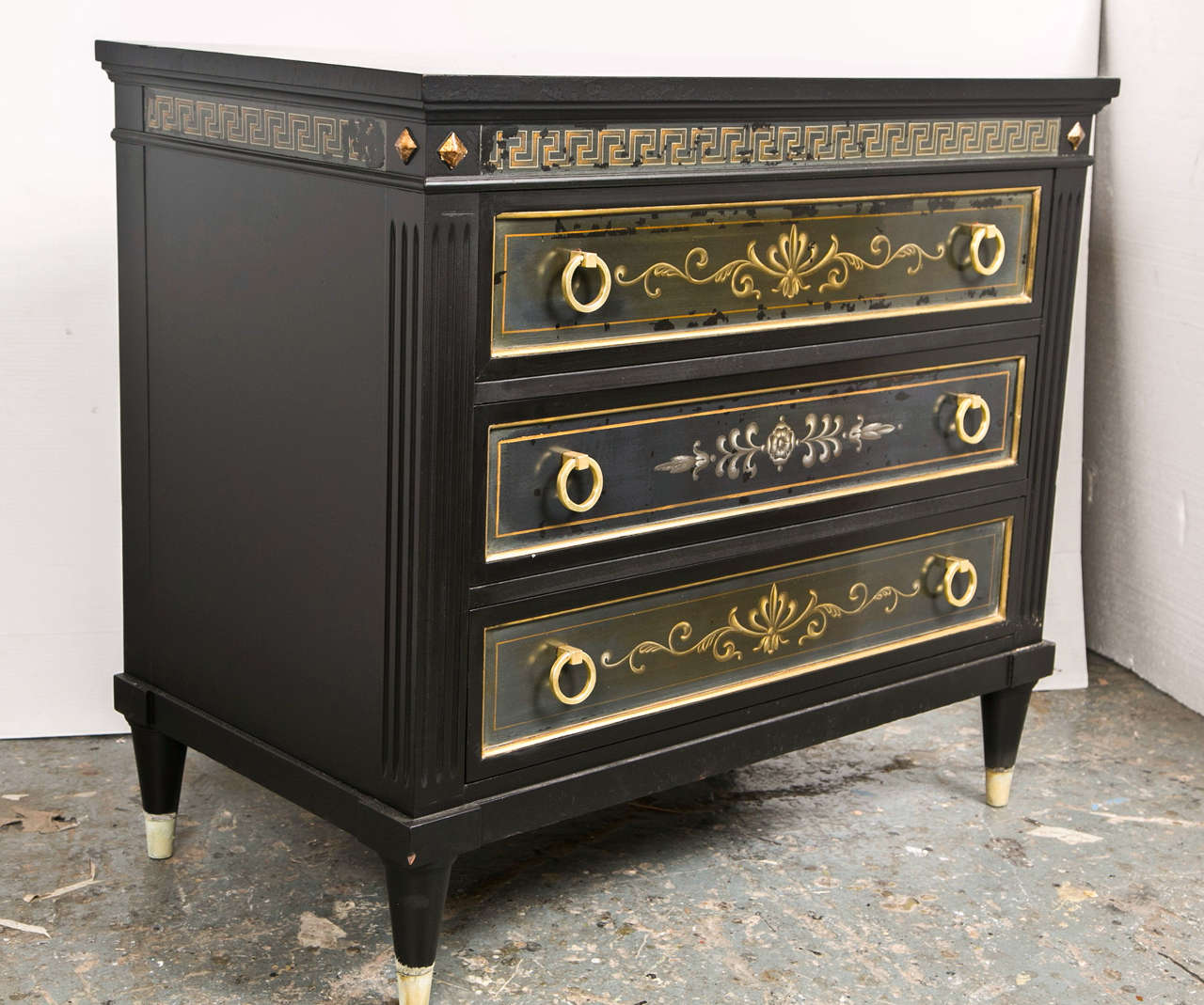 American Pair of Ebonized Greek Key Design Commodes by Karges
