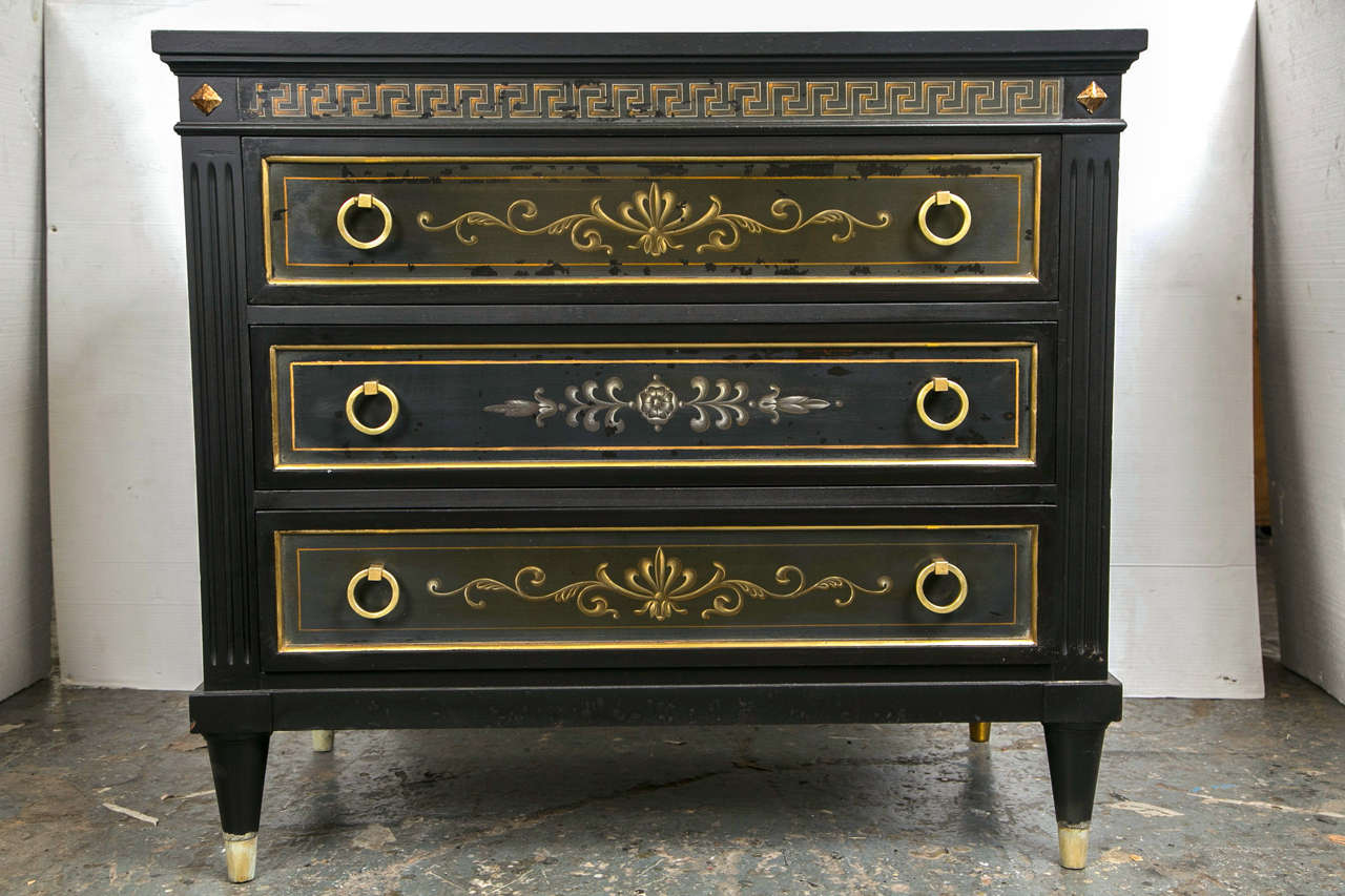 Pair of Ebonized Greek Key Design Commodes by Karges 2